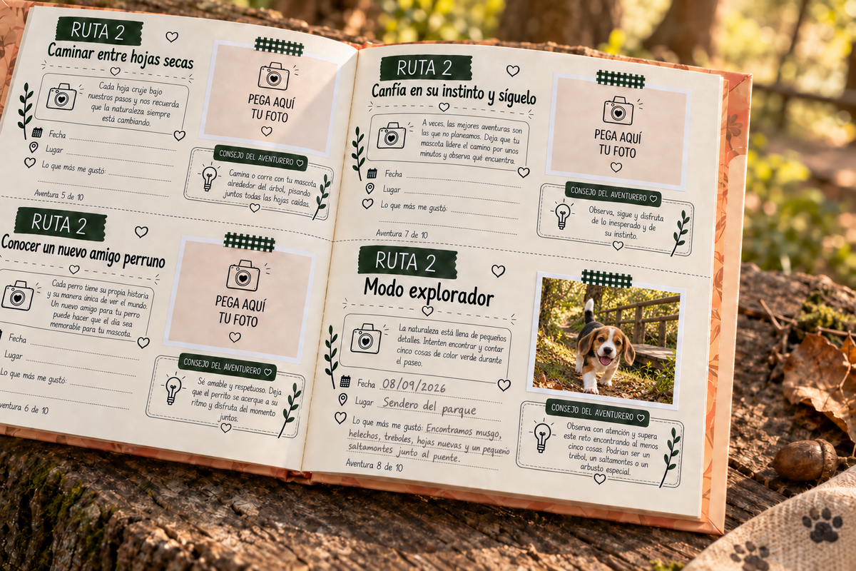 Actividad Modo explorador completada con la fotografía de un cachorro beagle y anotaciones en grafito